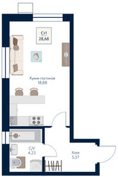 Планировка студии(квартира) площадью 28.68 квадратных метров в ЖК “ЖК Бархат”