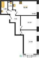 Планировка двухкомнатной(квартира) площадью 52.3 квадратных метров в “ЖК Лучи-2”