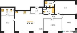 Планировка 4+ комнатной(квартира) площадью 107.8 квадратных метров в “ЖК Wave (Вейв)”