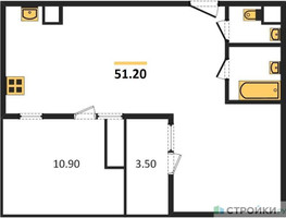 Планировка двухкомнатной(квартира) площадью 51.2 квадратных метров в “ЖК Римский”