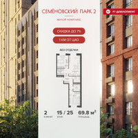 Планировка двухкомнатной(квартира) площадью 69.8 квадратных метров в “ЖК Семеновский парк 2”