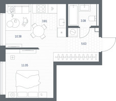 Планировка однокомнатной(квартира) площадью 33.95 квадратных метров в “ЖК TATE (Тэйт)”