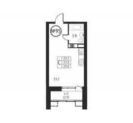 Планировка студии(квартира) площадью 29 квадратных метров в ЖК “ЖК Космос”