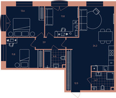 Планировка 4+ комнатной(квартира) площадью 86.9 квадратных метров в “Квартал Эра”