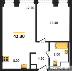 Планировка однокомнатной(квартира) площадью 42.3 квадратных метров в ЖК “ЖК INJOY (Инджой)”