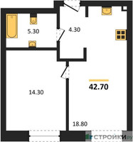 Планировка однокомнатной(квартира) площадью 42.7 квадратных метров в “ЖК STONE Rise (Райз)”