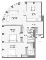 Планировка трехкомнатной(апартаменты) площадью 126.3 квадратных метров в “ЖК Sky View (Скай Вью)”