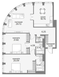Планировка трехкомнатной(апартаменты) площадью 126.3 квадратных метров в ЖК “ЖК Sky View (Скай Вью)”
