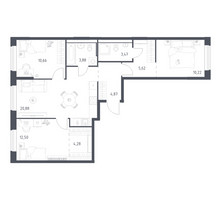 Планировка трехкомнатной(квартира) площадью 76.38 квадратных метров в “ЖК Квартал Ивакино”