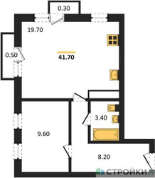 Планировка однокомнатной(квартира) площадью 41.7 квадратных метров в ЖК “ЖК Южная Долина”
