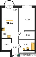Планировка однокомнатной(квартира) площадью 41.1 квадратных метров в “ЖК Новые смыслы”