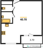 Планировка однокомнатной(квартира) площадью 40.7 квадратных метров в “ЖК Римский”