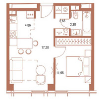 Планировка однокомнатной(квартира) площадью 40.3 квадратных метров в “ЖК Symphony 34 (Симфония 34)”