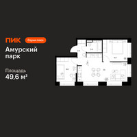Планировка двухкомнатной(квартира) площадью 49.6 квадратных метров в “ЖК Амурский парк”