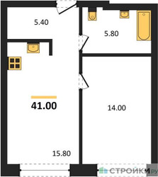 Планировка однокомнатной(квартира) площадью 41 квадратных метров в ЖК “ЖК Moments (Моментс)”