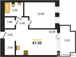 Планировка однокомнатной(квартира) площадью 47.2 квадратных метров в “ЖК Дом А”