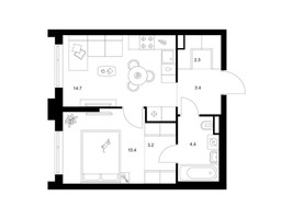 Планировка однокомнатной(квартира) площадью 38.4 квадратных метров в “ЖК Середневский лес”