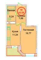 Планировка однокомнатной(квартира) площадью 41.1 квадратных метров в “ЖК Эдельвейс-комфорт”