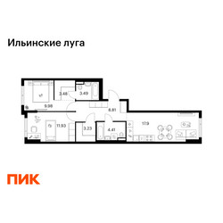 Планировка двухкомнатной(квартира) площадью 63.23 квадратных метров в ЖК “ЖК Ильинские луга”