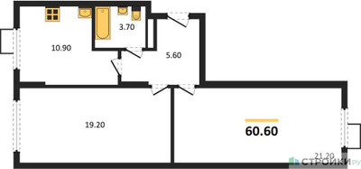 Планировка двухкомнатной(квартира) площадью 59.7 квадратных метров в ЖК “ЖК Ново-Молоково”
