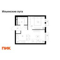 Планировка однокомнатной(квартира) площадью 34.2 квадратных метров в “ЖК Ильинские луга”