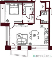 Планировка однокомнатной(квартира) площадью 49.19 квадратных метров в “ЖК Дом 7 Даниловский”