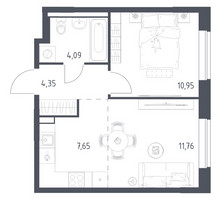 Планировка однокомнатной(квартира) площадью 38.8 квадратных метров в “ЖК Новое Видное”