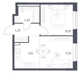 Планировка однокомнатной(квартира) площадью 38.8 квадратных метров в ЖК “ЖК Новое Видное”