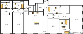 Планировка 4+ комнатной(квартира) площадью 219.4 квадратных метров в “Роскошный квартал Life Time”