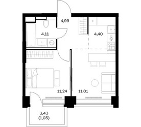 Планировка однокомнатной(квартира) площадью 36.78 квадратных метров в ЖК “ЖК НОВА”