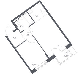 Планировка однокомнатной(квартира) площадью 41.46 квадратных метров в ЖК “ЖК Молжаниново”