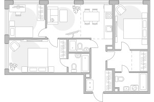 Планировка 4+ комнатной(квартира) площадью 85.47 квадратных метров в “ЖК Мневники от Гранель”