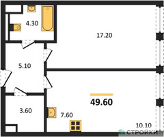 Планировка однокомнатной(квартира) площадью 49.6 квадратных метров в “ЖК STONE Sokolniki (Сокольники)”