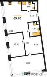 Планировка двухкомнатной(квартира) площадью 65.7 квадратных метров в “ЖК Архитектурный проект RAKURS (Ракурс)”