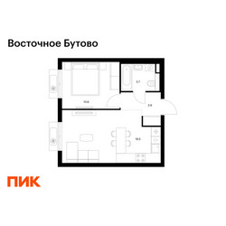 Планировка однокомнатной(квартира) площадью 37.7 квадратных метров в ЖК “ЖК Восточное Бутово”