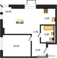 Планировка однокомнатной(квартира) площадью 40.82 квадратных метров в “ЖК Горки Парк”