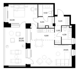Планировка однокомнатной(квартира) площадью 72.16 квадратных метров в ЖК “ЖК НОВА”