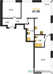 Планировка двухкомнатной(квартира) площадью 67.9 квадратных метров в ЖК “Акценты”