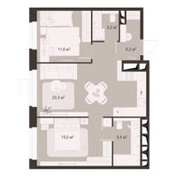 Планировка двухкомнатной(квартира) площадью 64.9 квадратных метров в “ЖК Гранд Комфорт”