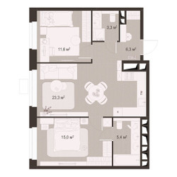 Планировка двухкомнатной(квартира) площадью 64.9 квадратных метров в ЖК “ЖК Гранд Комфорт”