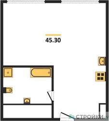 Планировка однокомнатной(квартира) площадью 45.4 квадратных метров в ЖК “ЖК PRIDE (Прайд)”