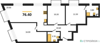 Планировка трехкомнатной(квартира) площадью 76.4 квадратных метров в “ЖК Дмитровское небо”