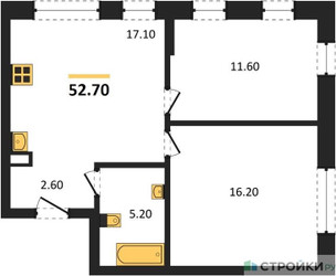 Планировка двухкомнатной(квартира) площадью 52.7 квадратных метров в ЖК “ЖК "Коллекция"”
