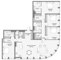 Планировка 4+ комнатной(апартаменты) площадью 216.5 квадратных метров в “ЖК Sky View (Скай Вью)”