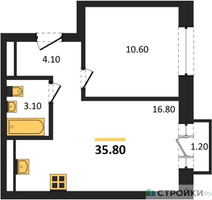 Планировка однокомнатной(квартира) площадью 35.8 квадратных метров в “ЖК Квартал Метроном”