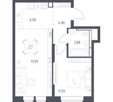 Планировка однокомнатной(квартира) площадью 44.41 квадратных метров в “ЖК Большое Путилково”