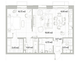 Планировка однокомнатной(квартира) площадью 64.84 квадратных метров в “Архитектурный проект Мыс”