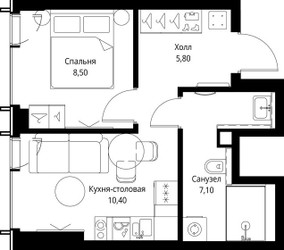 Планировка однокомнатной(квартира) площадью 31.8 квадратных метров в ЖК “ЖК Веер”