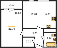 Планировка однокомнатной(квартира) площадью 47.8 квадратных метров в “ЖК Одинград. Квартал Семейный”