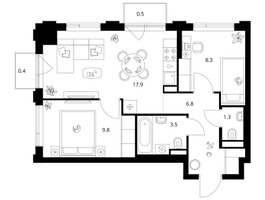 Планировка двухкомнатной(квартира) площадью 48.5 квадратных метров в “ЖК Лосиноостровский парк”